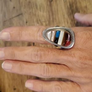 Navajo Vintage Sterling Silver Multi Stone Cobblestone ring sz 6.5